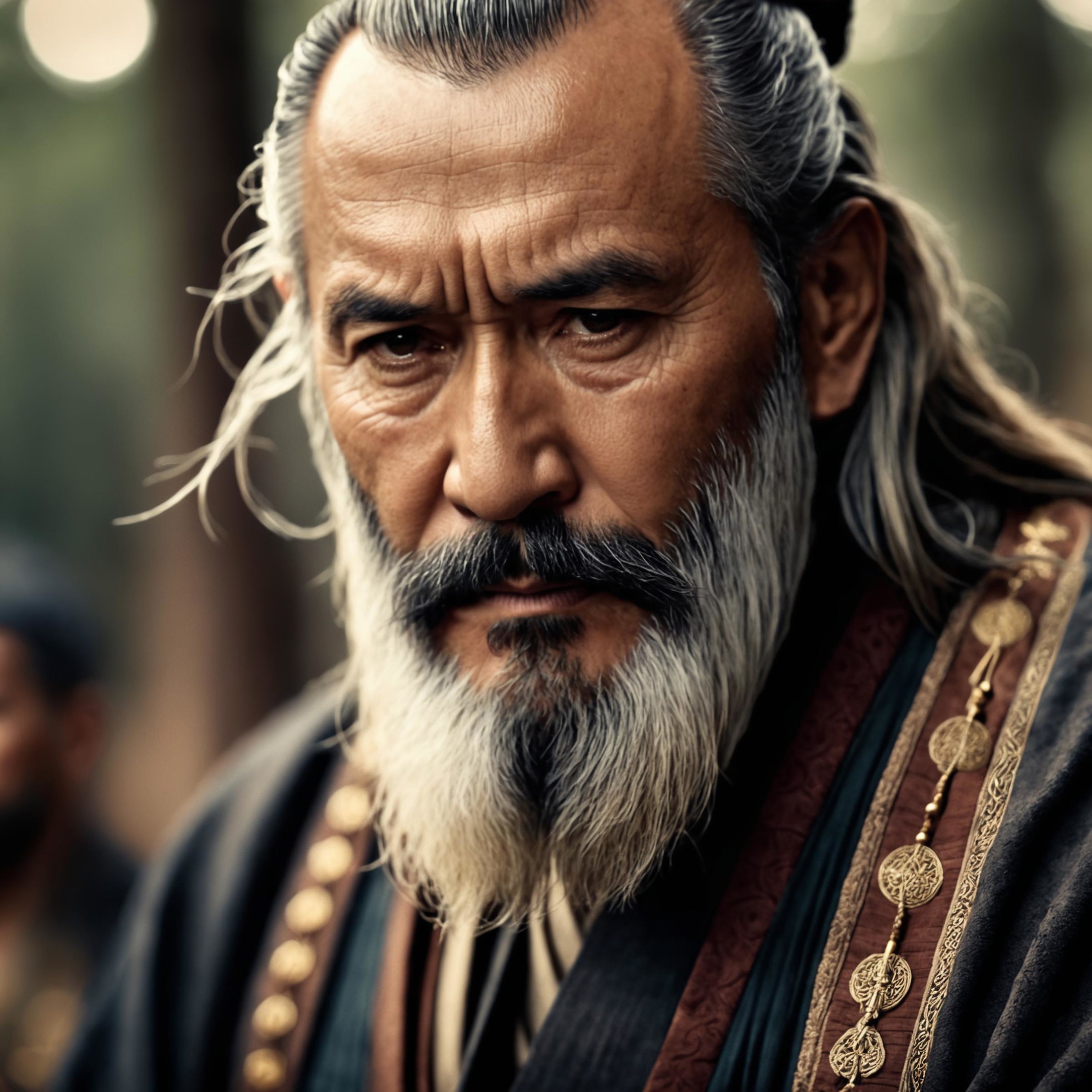 cinematic film still,  old man, sad, long beard, masterpiece, best quality, dynamic pos, ultra detailed, (samurai_clothing...
